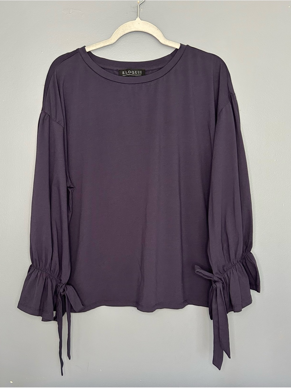 ELOQUII Shirt Womens 18/20 Plus Blue Purple Ruffle Bell Sleeve Jersey‎ Knit Top